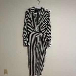 City Chic Monochrome Striped Long Sleeve Dress